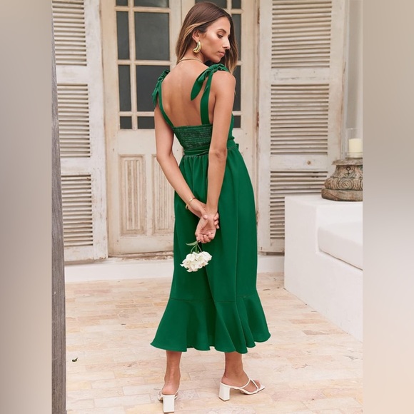 ANRABESS Elegant Square Neck Split Midi Formal Wedding Dress - Green - size XL - Picture 6 of 14